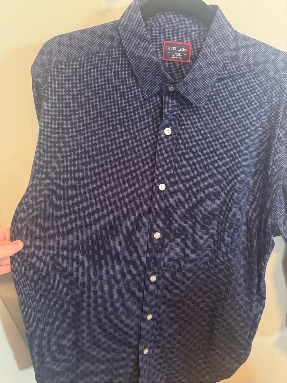 UNTUCKit Men's Blue Patterned Long-Sleeve Shirt Large 100% cotton